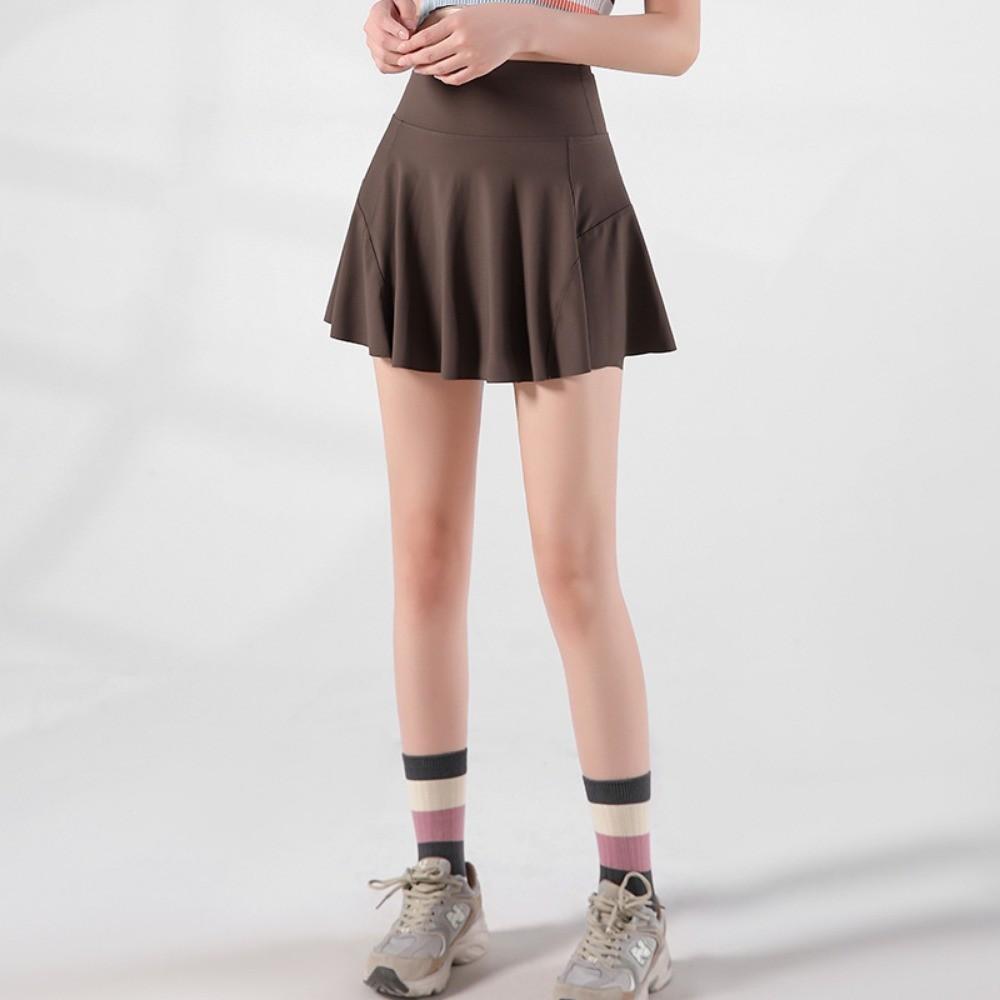 

Qooth Летняя Спортивная Мини-Юбка для Бега, Тенниса, Йоги, Эластичная Талия, Юбка с Воланами, Мягкая Женская QT2628 S кофейный