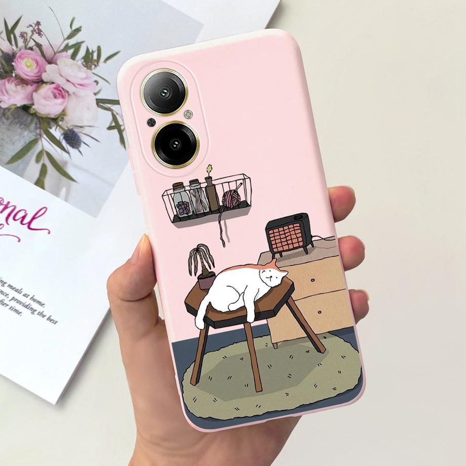 Hülle Für Oppo Realme C67 4G RMX389 Handyhüllen Schwarze Katze Mondnacht Weiches Silikon Stoßfeste Rückabdeckung Für RealmeC67 4G Funda