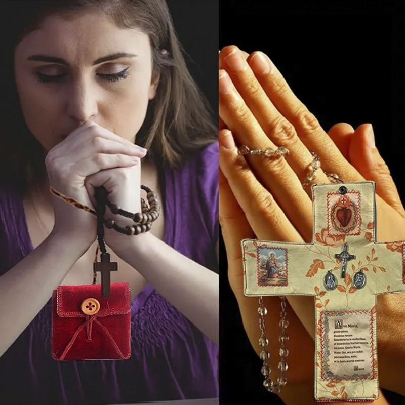 Handmade Pocket Oratory Portable Christian Prayer Cloth Bag With Cross Travel Devotional Kit For Spiritual Protection Faith