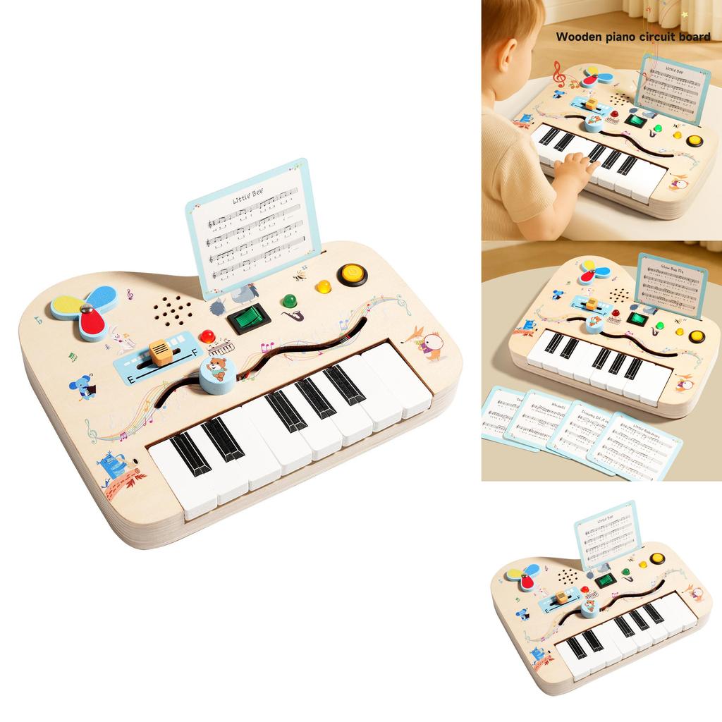 Wooden Piano Busy Board With Led Lights And Sound For Early Learning Toddlers