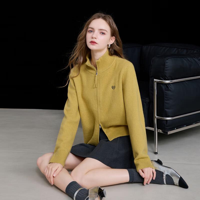 Sancai 2025 Winter Embroidered Stand Collar Knit Zipper Cardigan