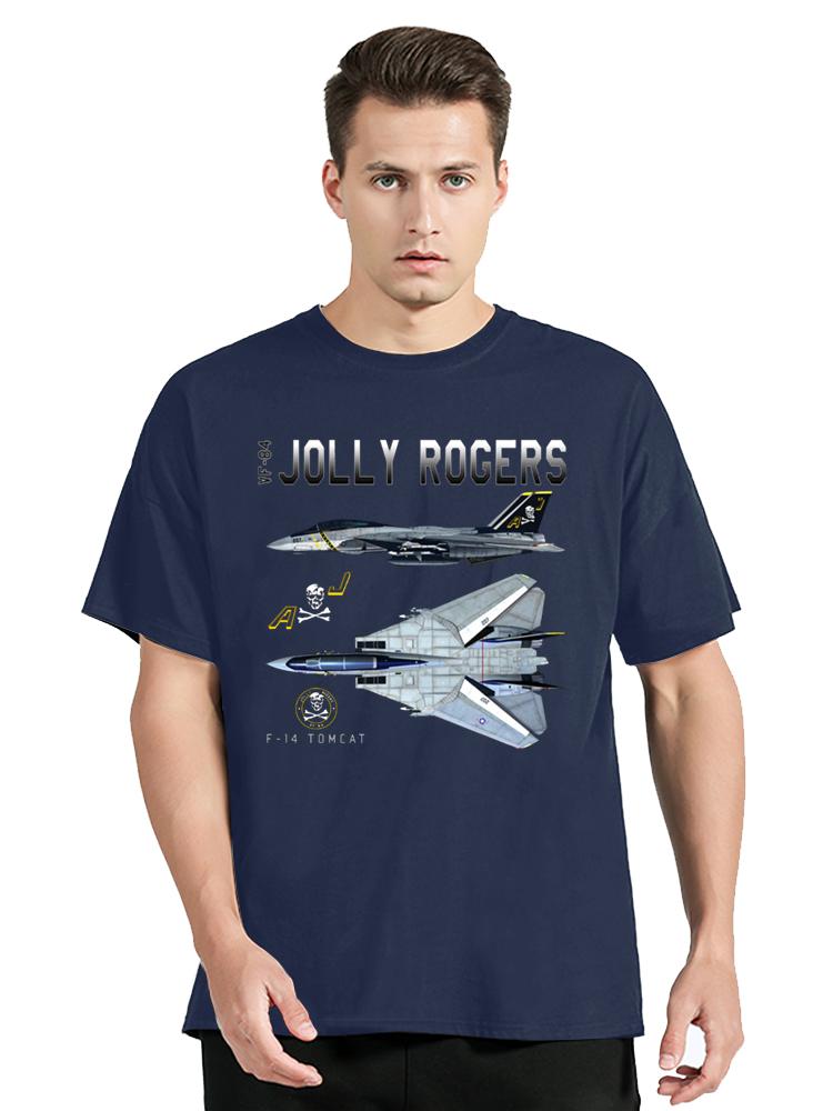 Naval VF84 Jolly Roger Fighter Squadron F14 Tomcat Schematic Cotton Tops Tees Fitness Tshirt Oversized Tshirt Men Clothing S