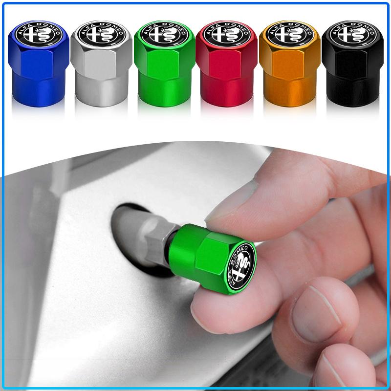 4Pcs Car Valve Stem Caps Cover Waterproof Car Accessories Stickers For Alfa Romeo 147 159 156 Giulietta Giulia Mito Spider Alpha Nheadrest