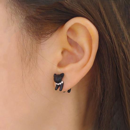 1 Pair Stud Earrings Piercing Style Polished Surface Cat Design Detachable Ear Studs Women Jewelry Collection