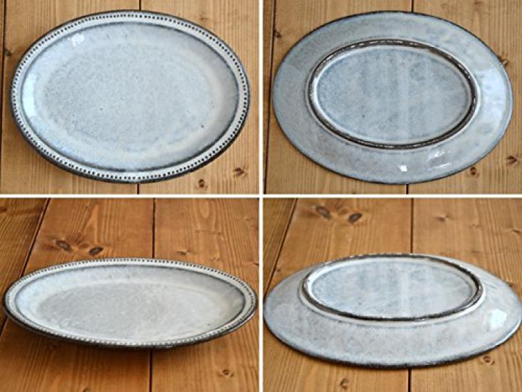 EAST Table Oval Plate Dot Oval Plate 24cm Pottery Black Soil White Glaze Made In Japan Microwave Safe Dishwasher Safe Large Plate IC-022-01