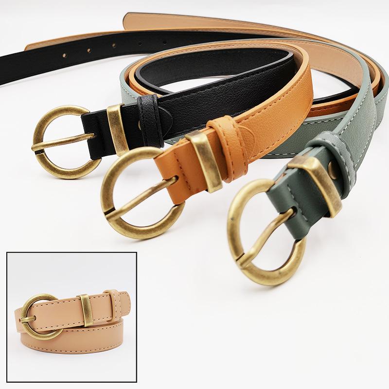 Small Two-piece Pin Buckle Imitation Leather Belt for Women's Dress Decorative PU Belt