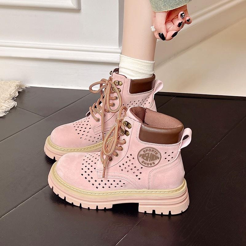 British Style Retro Hollow Breathable Martin Boots Women's 2025 New Fashion Versatile Casual Comfortable Rhubarb Boots