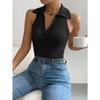Chaleco de punto sin mangas para mujer, color liso, cuello polo, rayas finas en las axilas, nuevo de verano