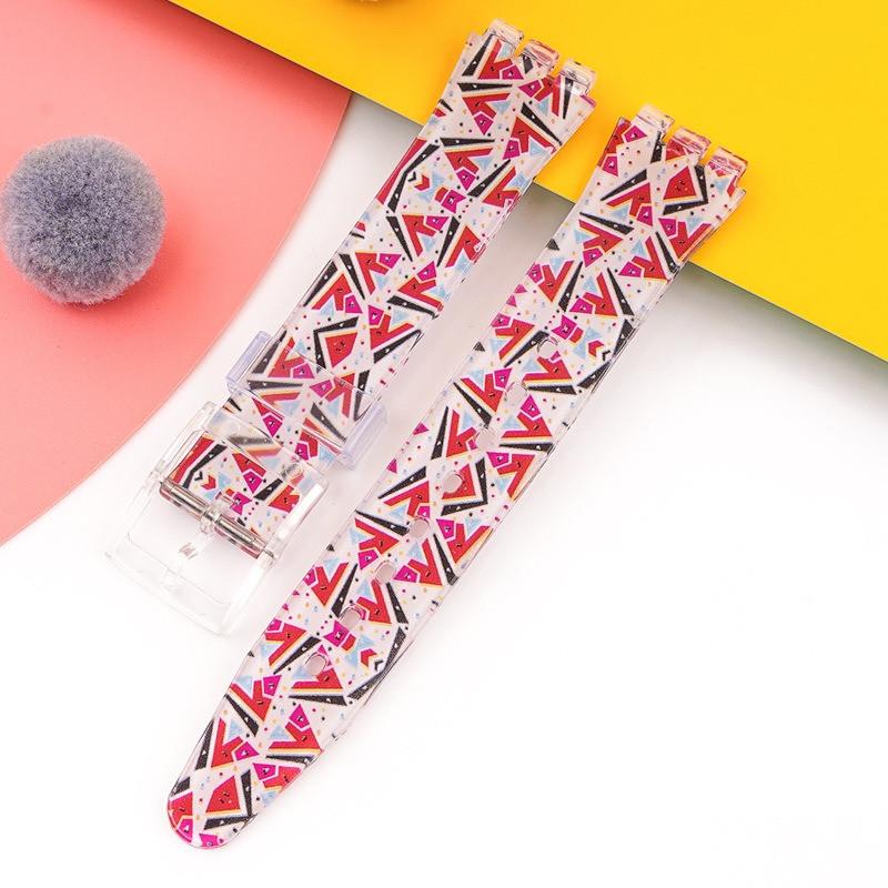 

16 мм 17 мм 19 мм ПВХ силіконовий друкований ремінець для серії Swatch браслет водонепроникний спортивний браслет чоловіки жінки аксесуари для годинників 16mm рожевий/білий
