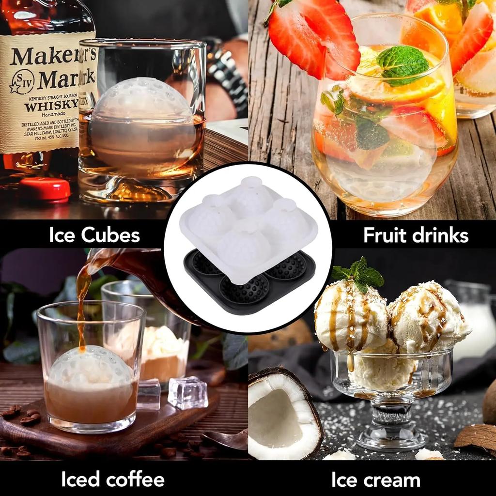 1-5PCS Golf Ball Shape Large Ice Ball Mold Silicone with Funnel Easy Release for Whiskey Bourbon Cocktails Home Bar Freezer Tray