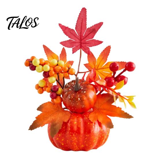 Indoor Decorative Harvest Fruit Fall Artificial Pumpkin Table Centerpiece, Autumn Fake Decoration with Sunflowers, for Desk Maple Leaves Berries