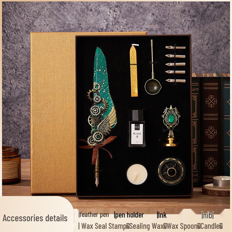 Set stilou Duker: Pană elegantă europeană retro pentru caligrafie cu ceară de sigiliu, perfectă pentru exersarea caligrafiei și prezentare în cutie cadou.