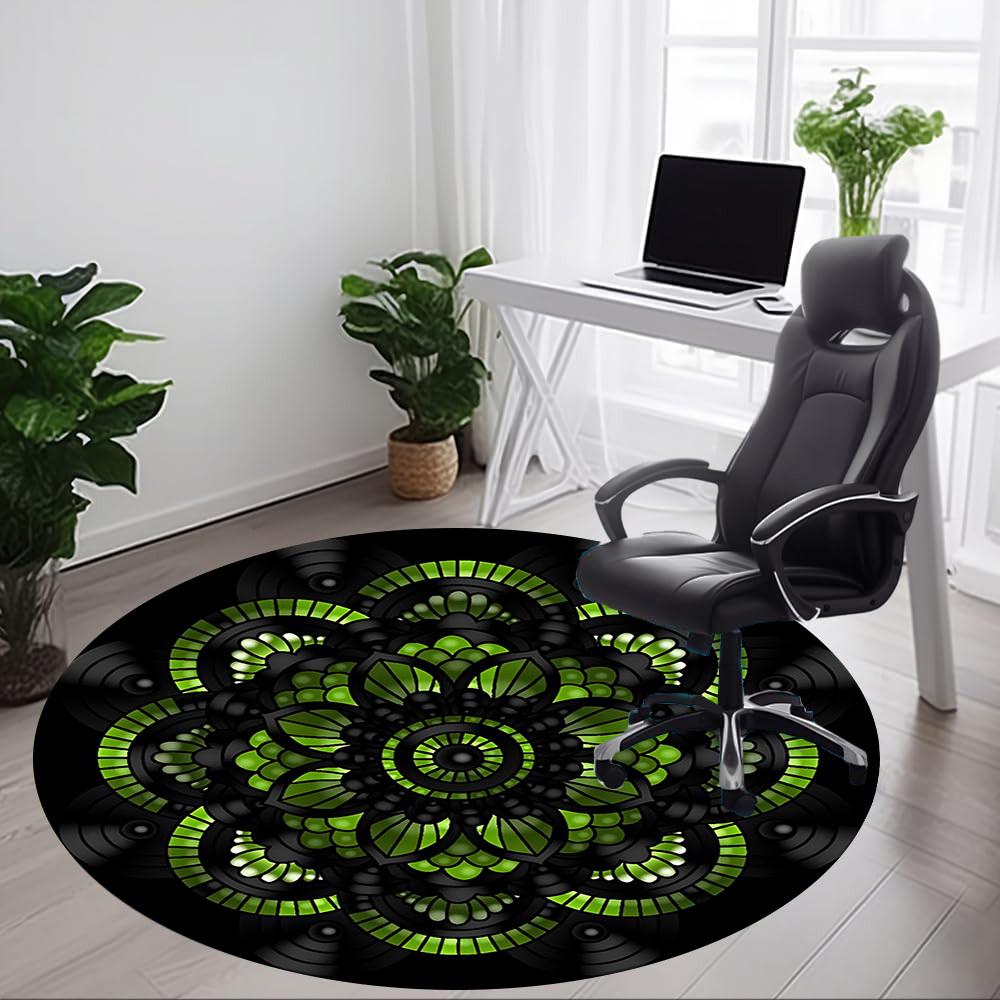 1PC Black Green Mandala Pattern Chair Carpet for Office, Indoor Non-Slip Washable Carpet, Soft Comfortable Mat For Office Room Yy250930254