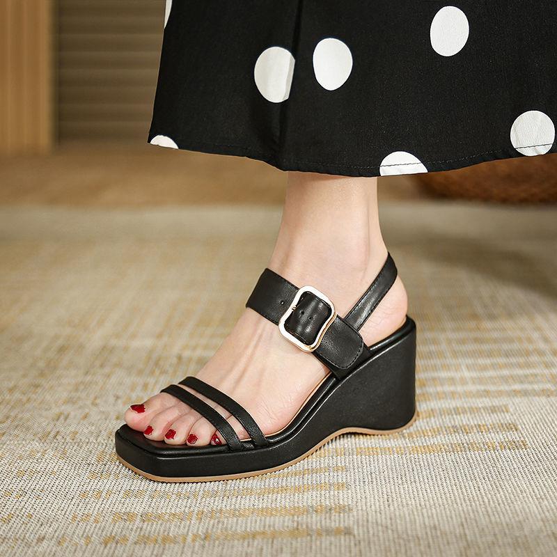 Damskor Öppen Tå Kilklack Aprikos Platå Damsandaler Bästa Högkvalitativa Sommarrea Designer 2025 Bekväma