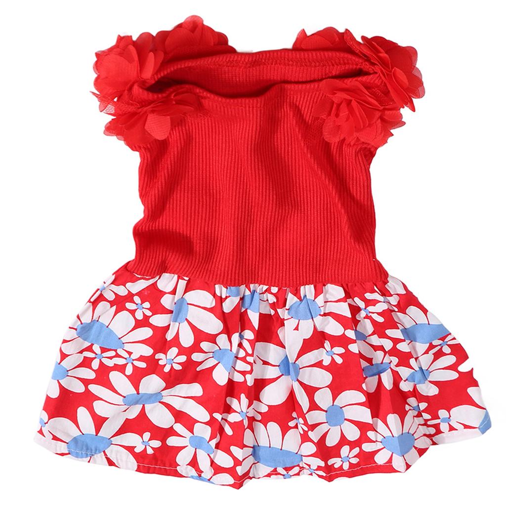 Dog Dress Soft Breathable Lightweight Cute Stylish Summer Clothes Floral Puppy Dress for Daily Party Red L