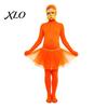 Halloween Cosplay Overall Orange Ganzkörperanzug, mit Tüllrock, Fake-Bauch, Gelbem Schnurrbart & Augenbrauen, Versteckter Reißverschluss Outfits Offenes Gesicht Zentai
