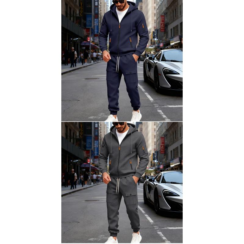 Mens Heavyweight Fleece Loose Hooded Sweatshirt And Pants Casual Sport Two Piece Set
