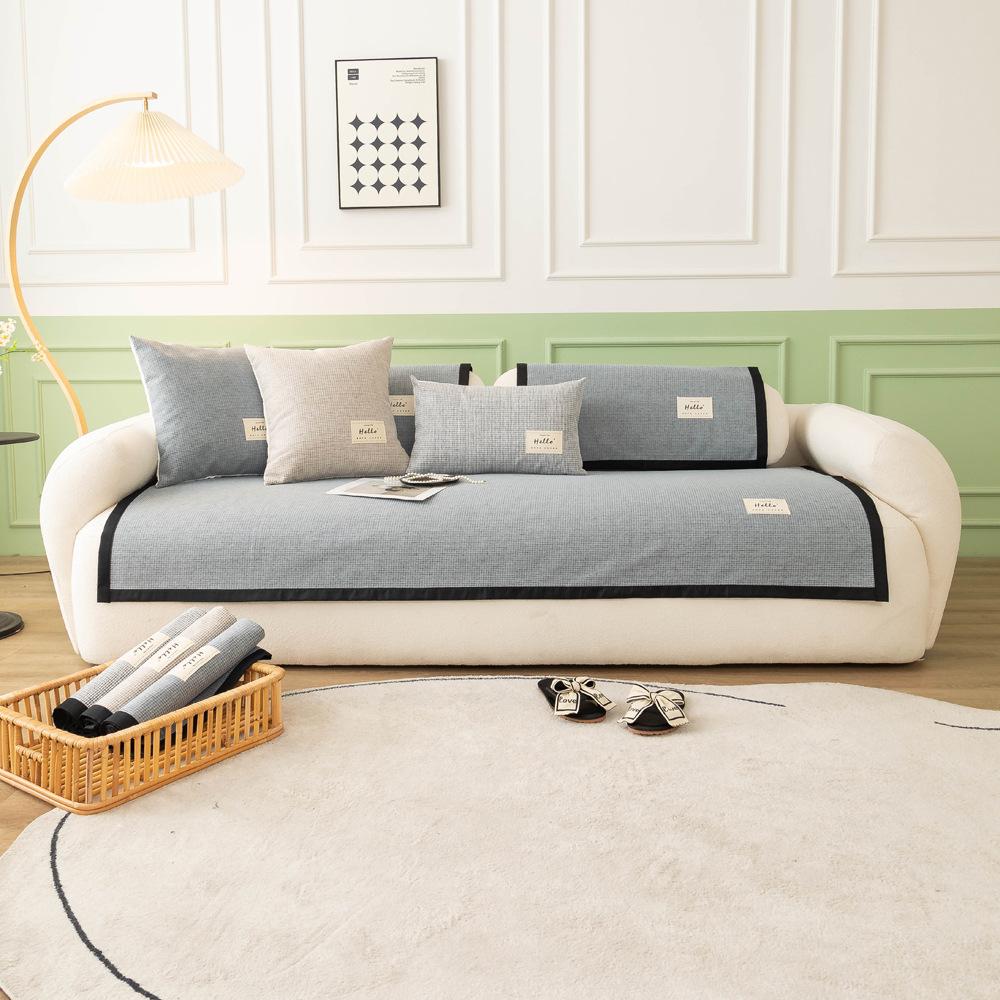 Sofa Cushion Four Seasons Universal Non-Slip Straight Row Three-Seat Cotton Linen Cushion Summer Suit Cover High-Grade