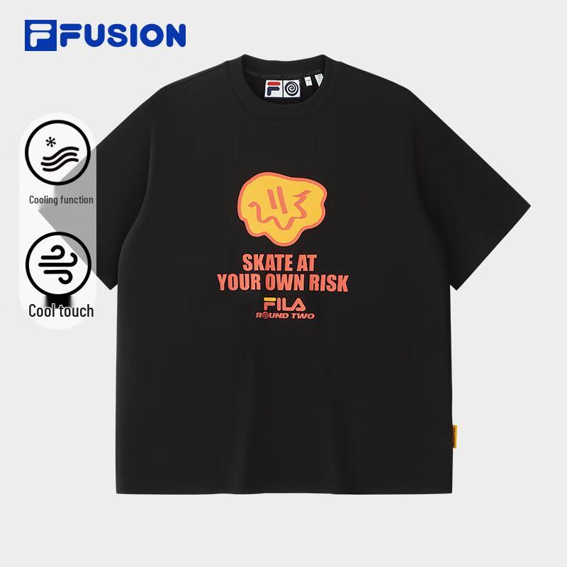 FILA FUSION Унисекс Прохладная хлопковая вязаная футболка с коротким рукавом чёрный