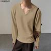 INCERUN Men Irregular Neck Long Sleeve Casual Texture T-shirts Tops