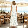 Loose Fit Vacation Maxi Dress,Minimalist Light Tone Leaves And Bloom Art Print Sleeveless Sundress