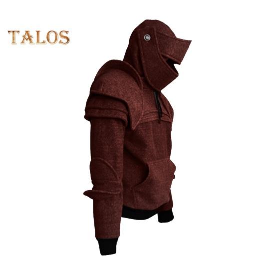Men Halloween Hoodie with Hood Knight Drawstring Patch Pocket Ruched Elastic Cuff Long Sleeves Warrior Medieval Costume