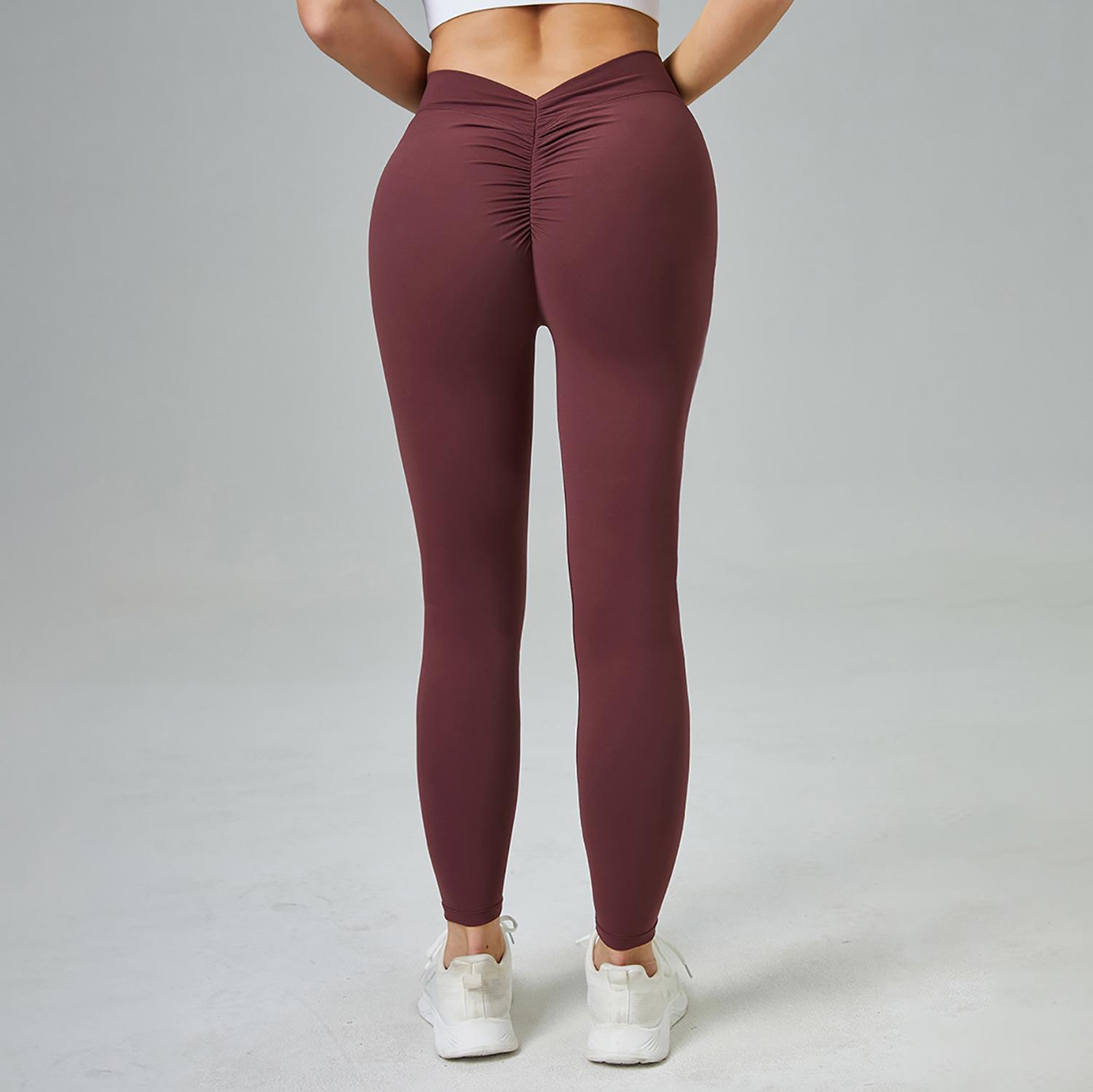 

Женские брюки для йоги с высокой талией и V-образным поясом, с эффектом «персика» для фитнеса Medium кофейный