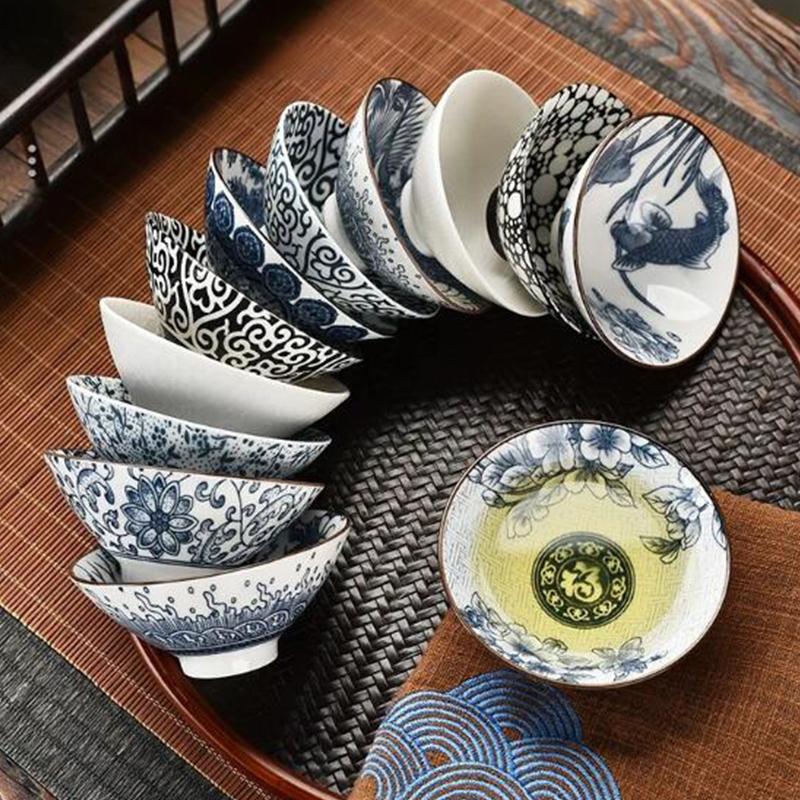 10 Pcs/Set Blue And White Porcelain Tea Bowls Small Ceramic Kung Fu Teacups Vintage Single Master Cup With Gift Box Teaware Set