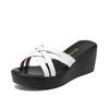 Big Size 32-43 Medium Heels Wedges Slippers Summer Platform Shoes Women 2025 Bright Leather Thick Sole Slides Casual Beach