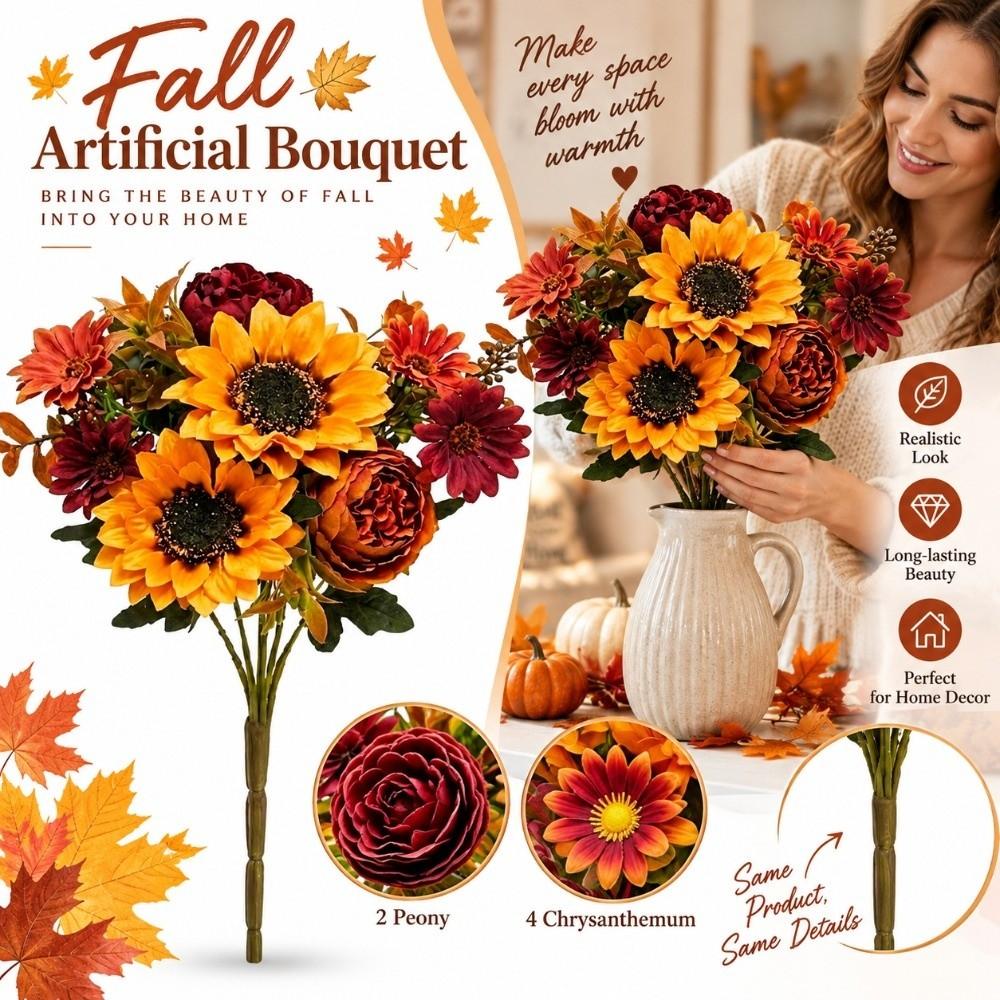 Sunflower & Daisy Mix Artificial Sunflowers Autumn Theme Fake Flower Decor Wedding Decoration