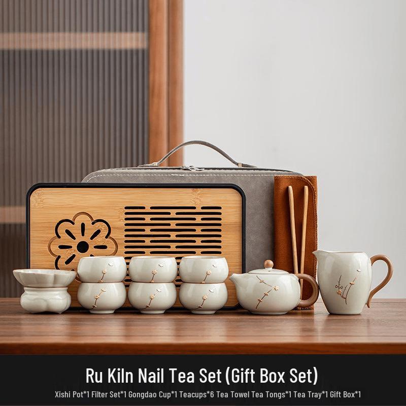 Chaxun Beige Ru Ware Xishi Travel Tea Set