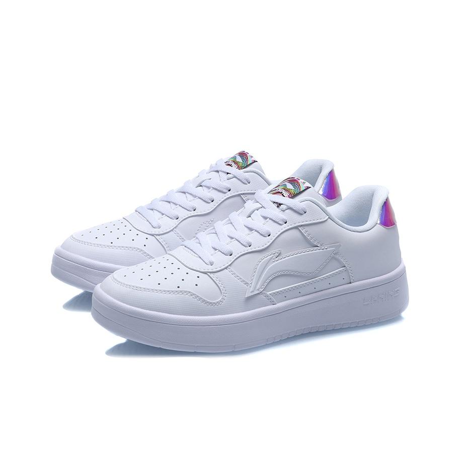 Li Ning Seria Stylu Życia Sportowego Skóra Syntetyczna Antypoślizgowe Wytrzymałe Lekkie Niskie Buty do Skate'a Damska Trampka Białe AGCQ578-2