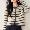 Striped Knitted Cardigan for Women In Autumn and Winter Ox Horn Button Lazy Style Sweater Cardigan New Round Neck Inner Base Shirt