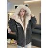 Womens Winter Faux Fur Hooded Cotton Coat Solid Color Loose Fit Thick Warm Jacket