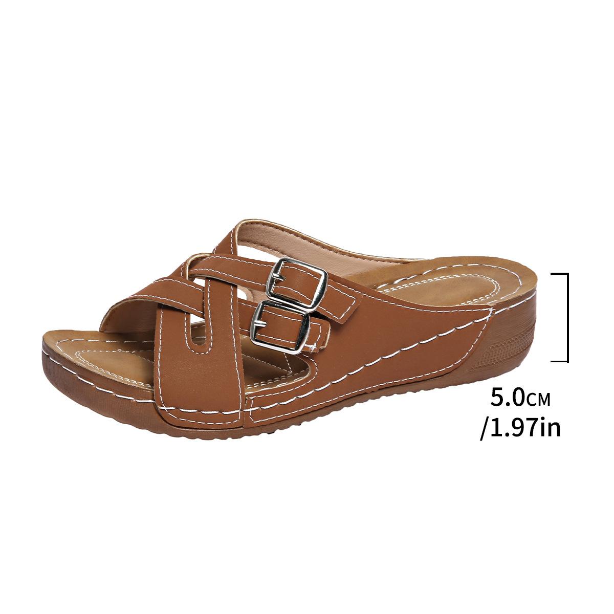 

Мода Мода Платформенные шлепанцы с перекрестными ремешками Женский комфорт Сандалии на танкетке с двойной пряжкой Женская летняя обувь 2025 Нескользящая Повседневная Пляжная обувь 36 коричневый