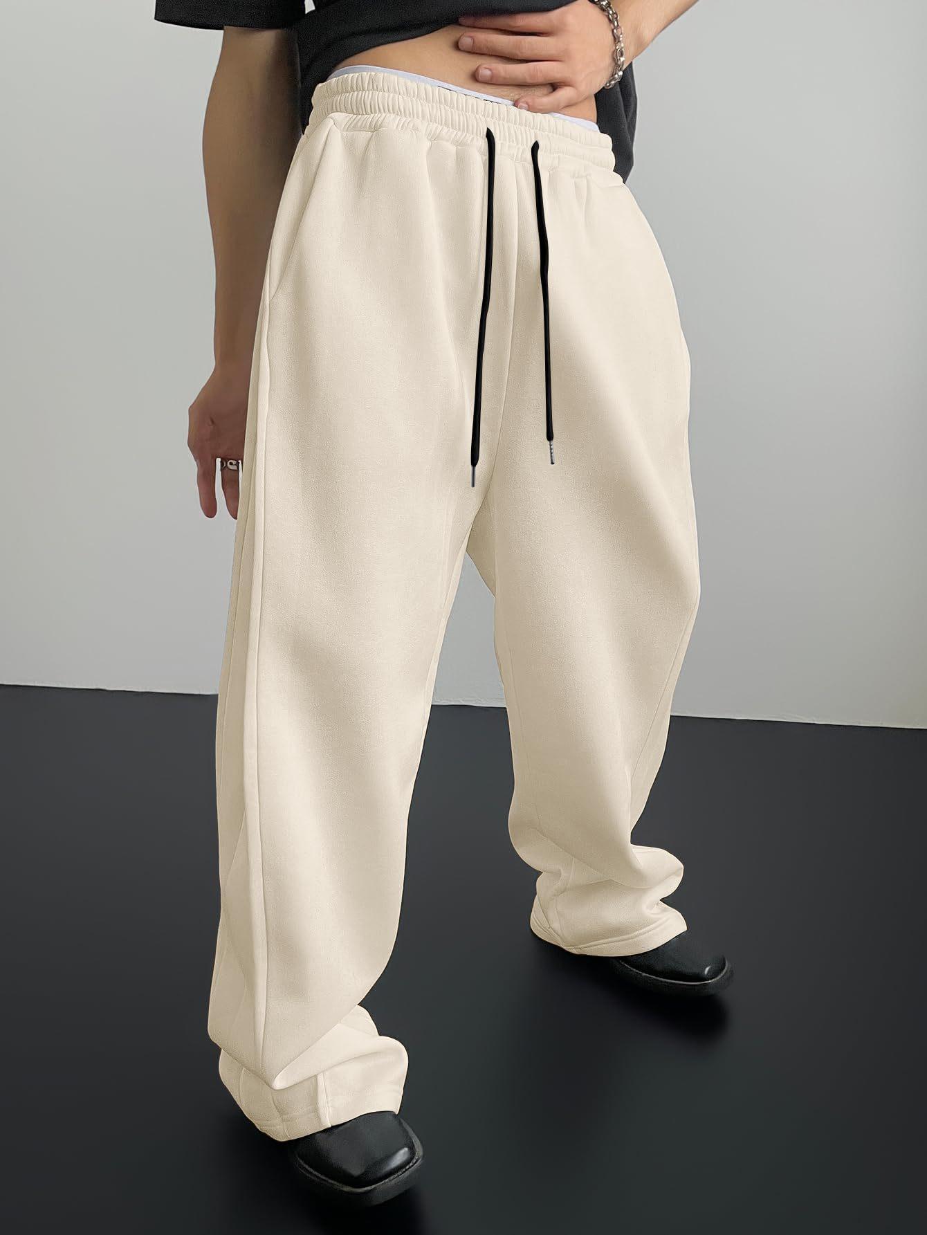 

Men s heavy breathable sports jogging pants elastic drawstring waist loose straight casual trousers thick men s sweater pants 3XL