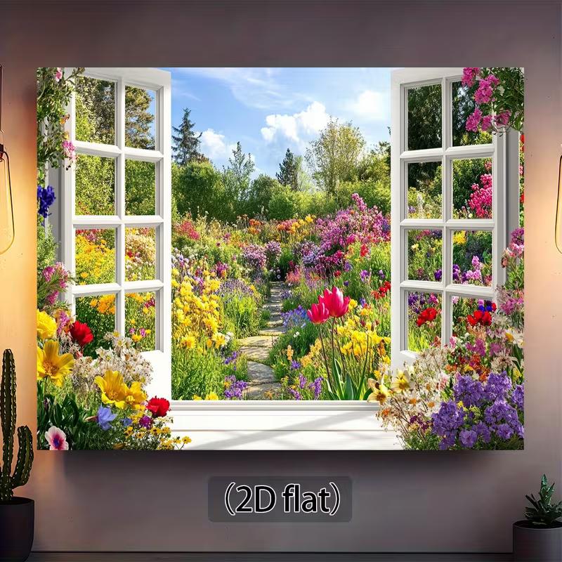 

2D Open Window Spring Flower Garden Backdrop Nature Photography Background 47.2x31.5inch/120*80cm