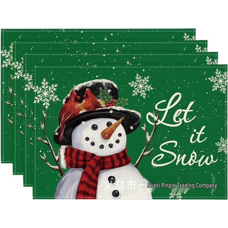 Christmas Snowman & Snowflake Plaid Insulated Placemat - Festive Table Decoration