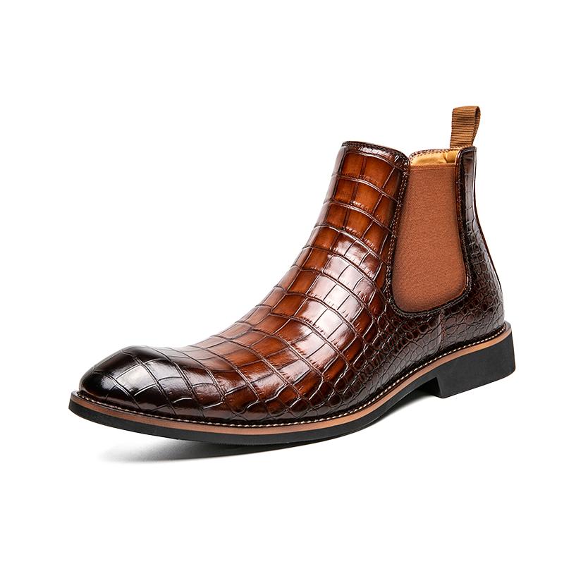 Men's Fashion Trends Luxury Brand Leather Ankle Boots Pointed Toe Low Heels Chelsea Boots  Business Dating Formal Office Shoes