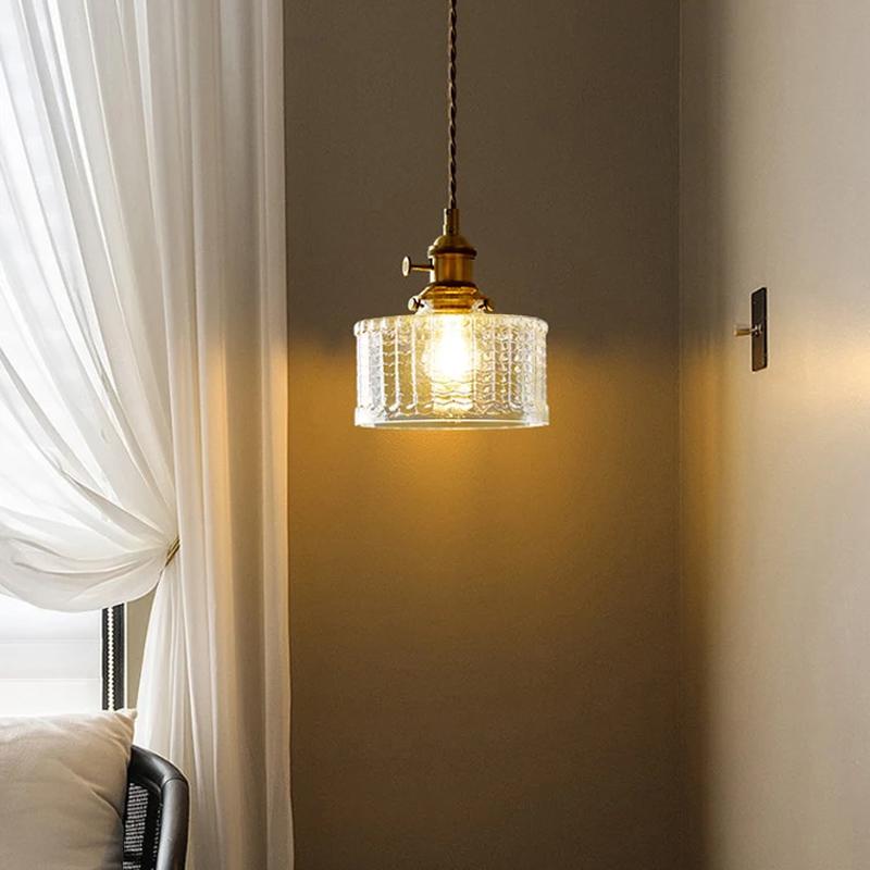 LED Vintage Glass Pendant Light Green Hanging Lamps Living Room Decor Luminaire Hall Bedroom Dining Room Indoor Fixture Lustre