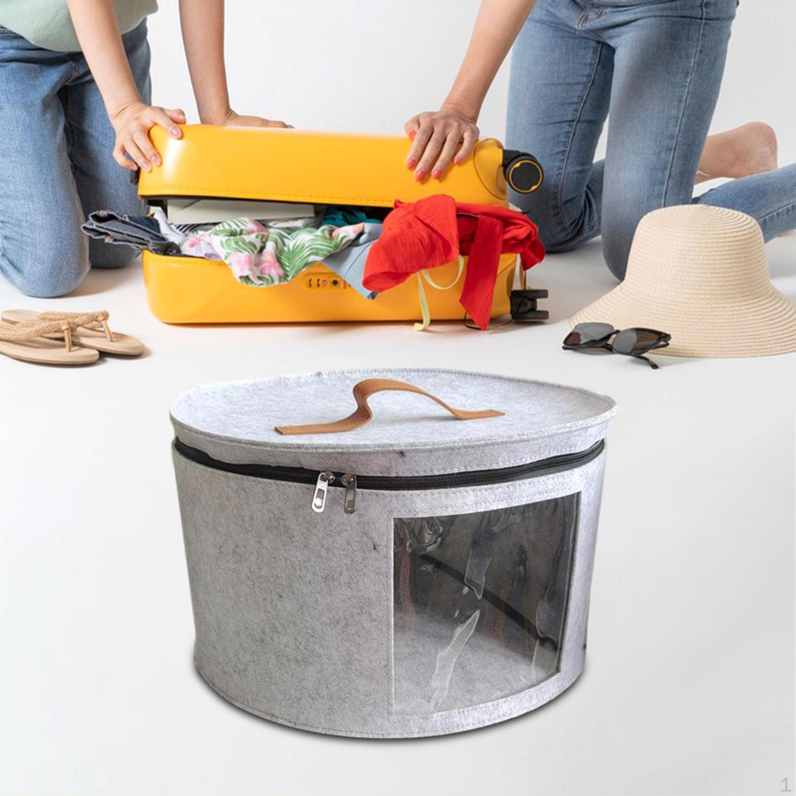 

Felt Organizer for Hats with Lid, Round Container Closet And Travel Light Gray