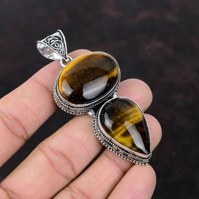 Ciondolo in occhio di tigre, ciondolo vintage fatto a mano, ciondolo con vera pietra preziosa, ciondolo in argento sterling 925, gioiello in occhio di tigre, regalo di anniversario per la mamma