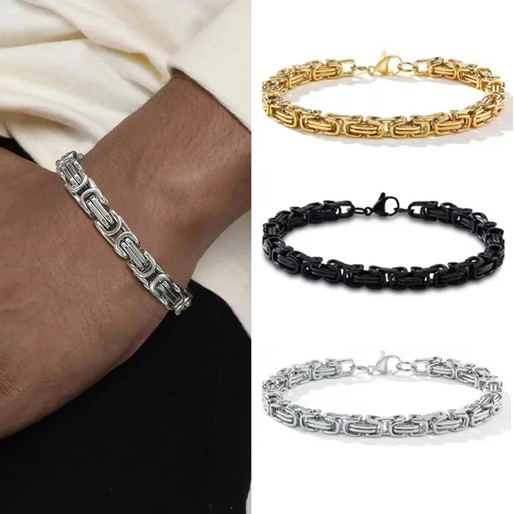 5mm 316L Stainless Steel Wide Hip Hop Bracelet Unisex Hand Chain Link Wristband Vintage Jewelry Gift for Boys And Girls