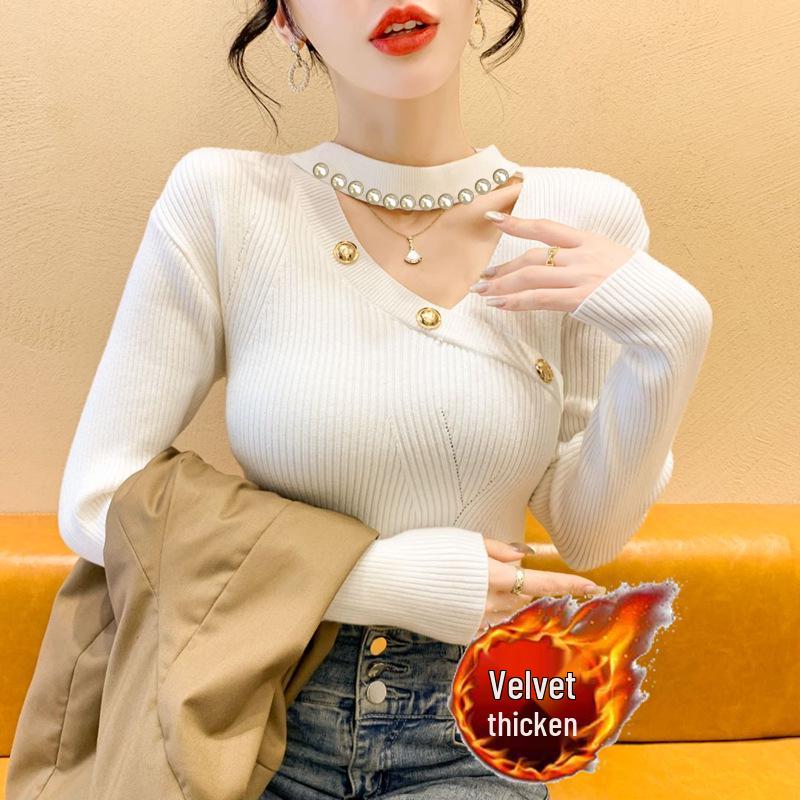 

Жіночий плюшевий товстий в язаний светр-холтер з ажурним дизайном на осінь/зиму Medium