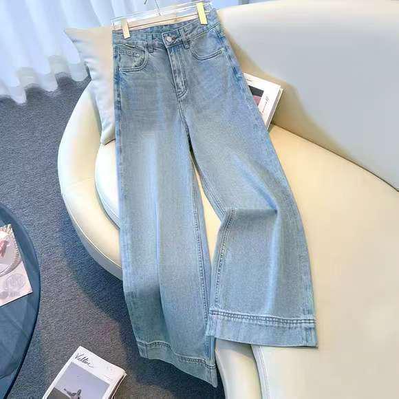 Women's Light Blue High-Waisted Wide-Leg Denim Jeans - Summer 2026 Collection