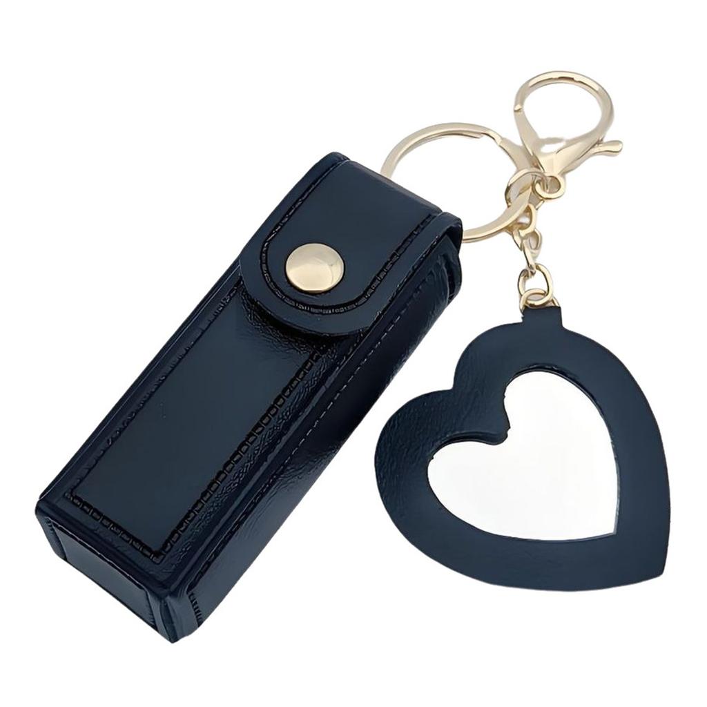 Portable PU Leather Lipstick Holder Keychain With Heart-Shaped Mirror For Women Girls Handbag Charms Accessory Creative Gift
