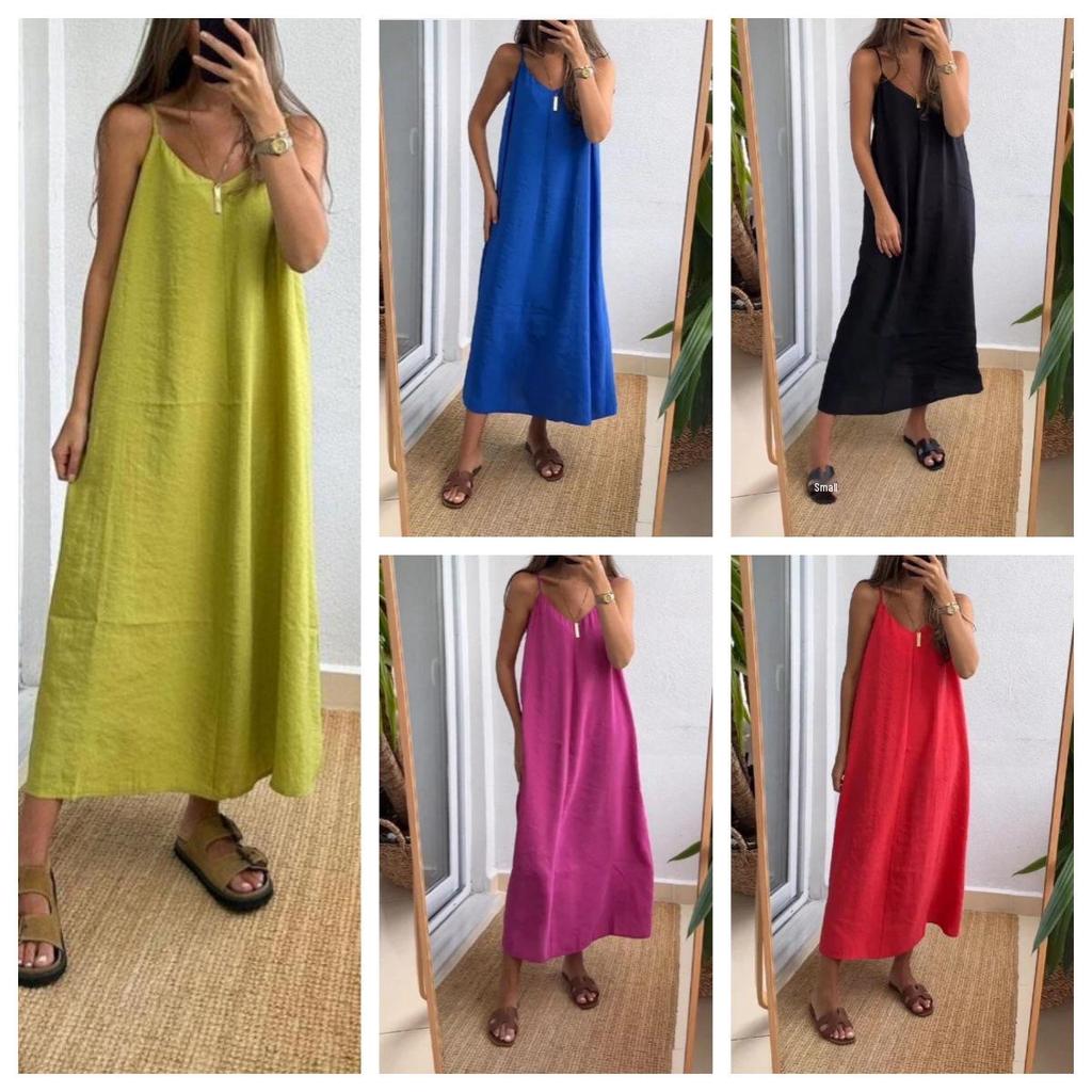Summer 2024 Solid Color Loose Sling Dress for Women