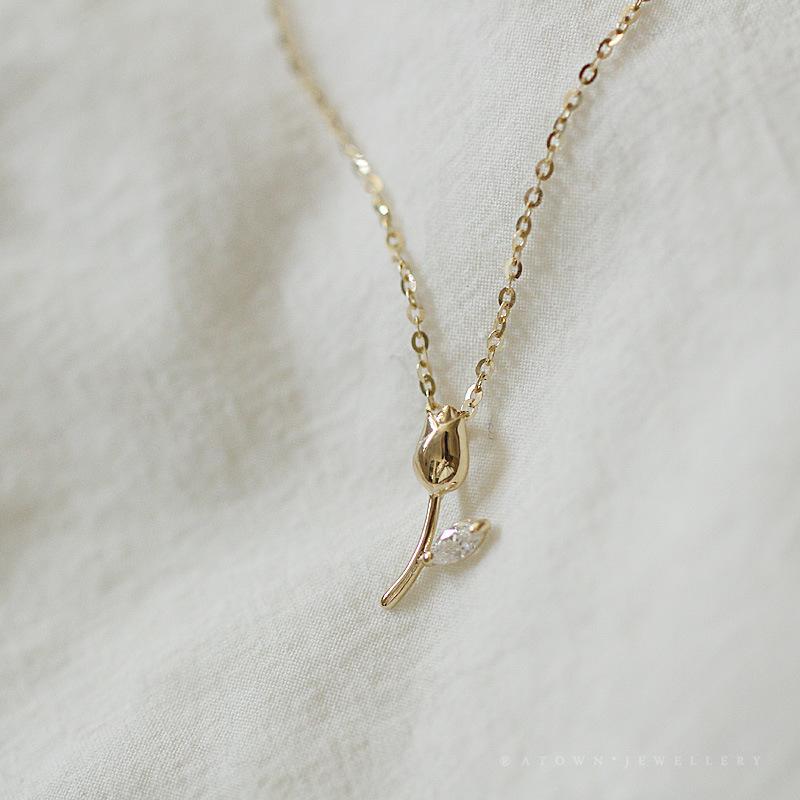 

925 Sterling Silver Plating 14k Gold Simple Flower Pendant Clavicle Chain Necklace Women Romantic Sweet Engagement Jewelry Gift золотой