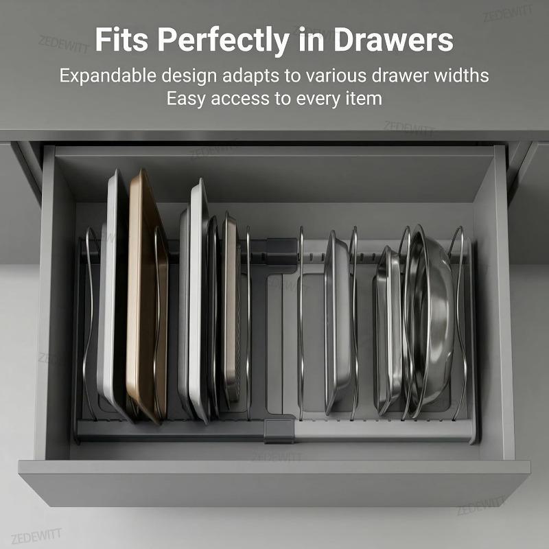 Expanding Stainless Steel Storage Rack Durable Kitchen Cabinet For Pan Pot Lid Cutting Board Drying Cookware Dish Rack Organizer
