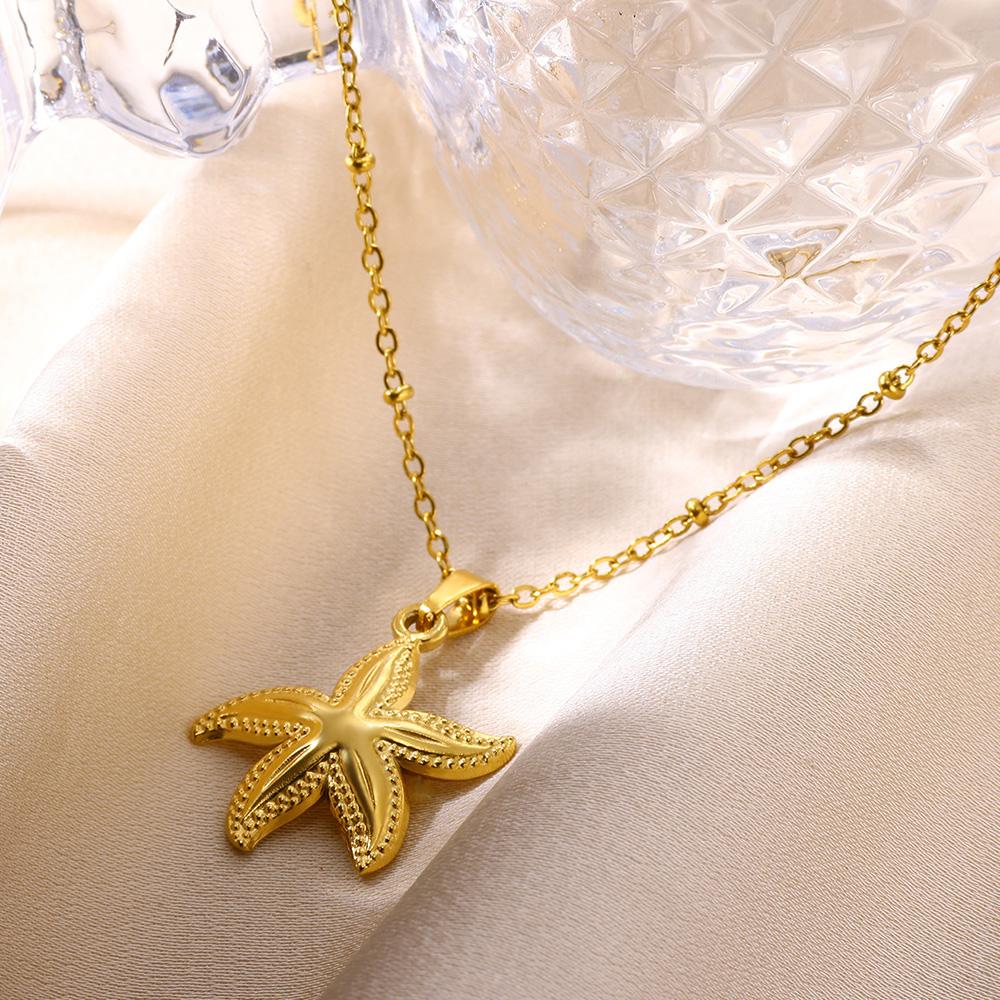 Charm Shell Starfish Conch Fashion Star Necklace for Women Pearl Stainless Steel Waterproof Choker Jewelry Romantic Gifts